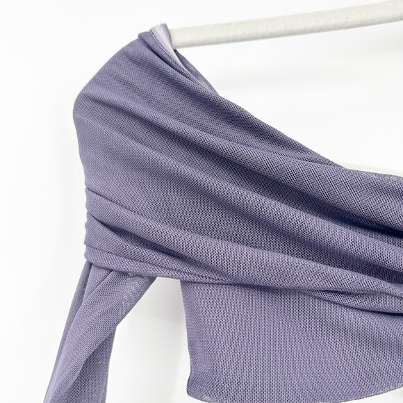 Outcast Womens Summer Going Out Rozeli‎ Off Shoulder Mesh Long Sleeve Crop Top M - Picture 4 of 9